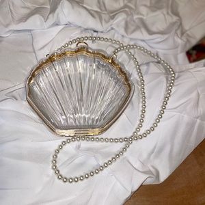 Clear Acrylic Shell Purse with Faux Pearl Straps